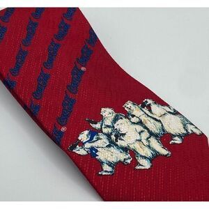 Coca Cola Polar Bears Mens Tie Red Blue Vintage 56" Short‎ Length
